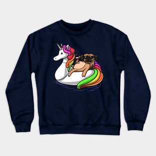 Pug Dog Riding Unicorn Float Crewneck Sweatshirt